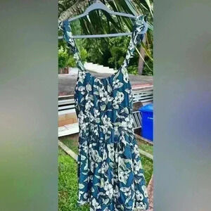 Free People Floral Sun Dress Teal Spring Summer Fairy Flutter Straps Low Back